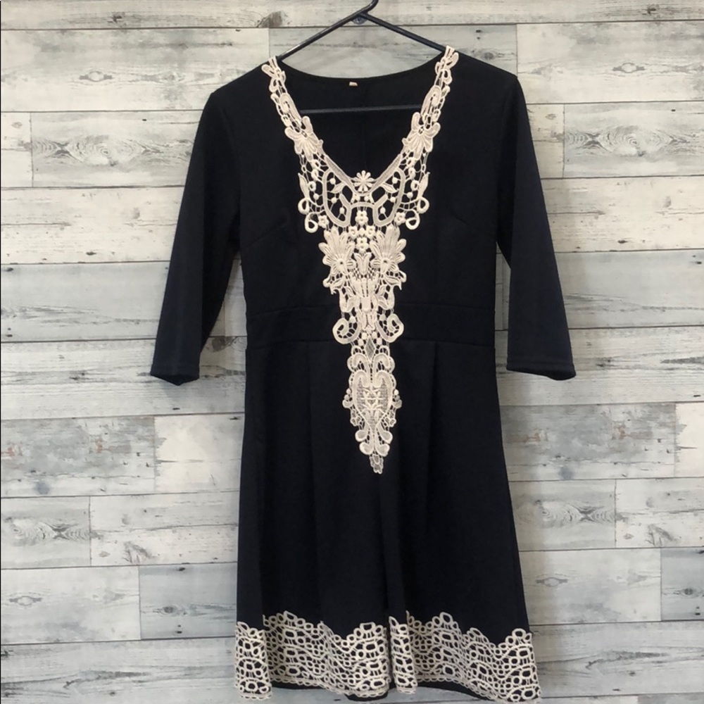 Laced V-Neck Navy Blue Dress